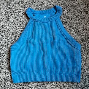 Blue Ribbed Halter Top